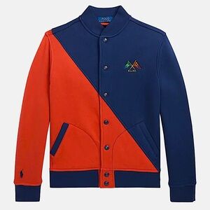 NWT Polo Ralph Lauren Boy's Fleece Baseball Jacket Red/ Navy Blue‎ Size Large
